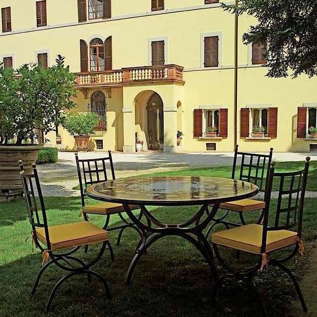 CERAMIC STONE TABLE + IRON BASE: SALERNO Design^ - Hand Painted in Deruta, Italy. - tops-selection.shop