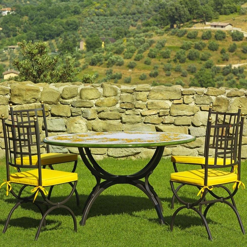 CERAMIC STONE TABLE + IRON BASE: SANREMO Design - Hand Painted in Deruta, Italy. - tops-selection.shop