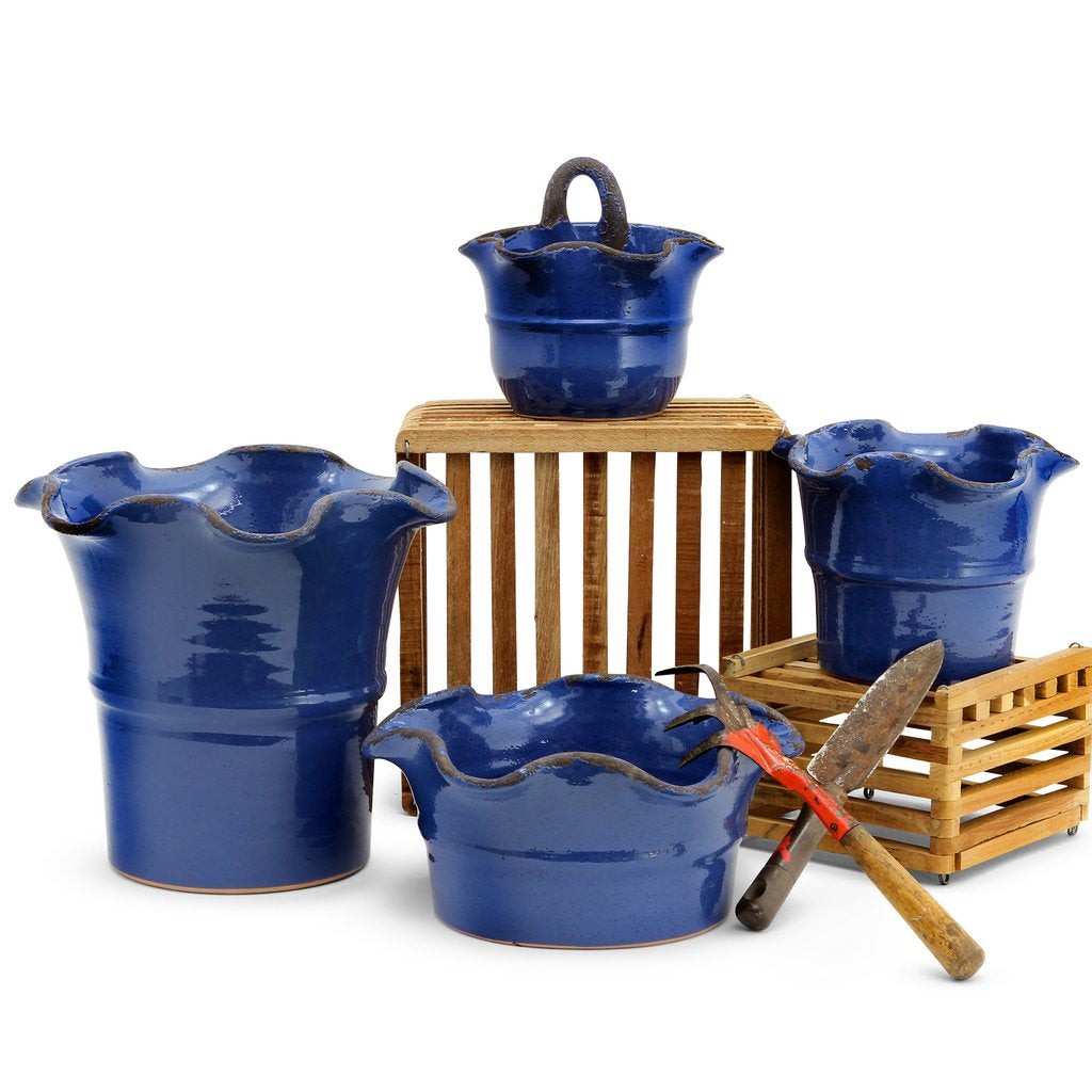 SCAVO Giardini Garden: Medium Planter Vase with fluted rim  AVIATOR Dark Blue - tops-selection.shop