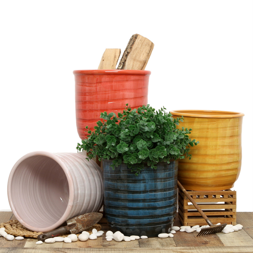 SCAVO Giardini Garden: Modern-Rustic 'Rigato' Cachepot/Planter Translucent ROSE' - tops-selection.shop