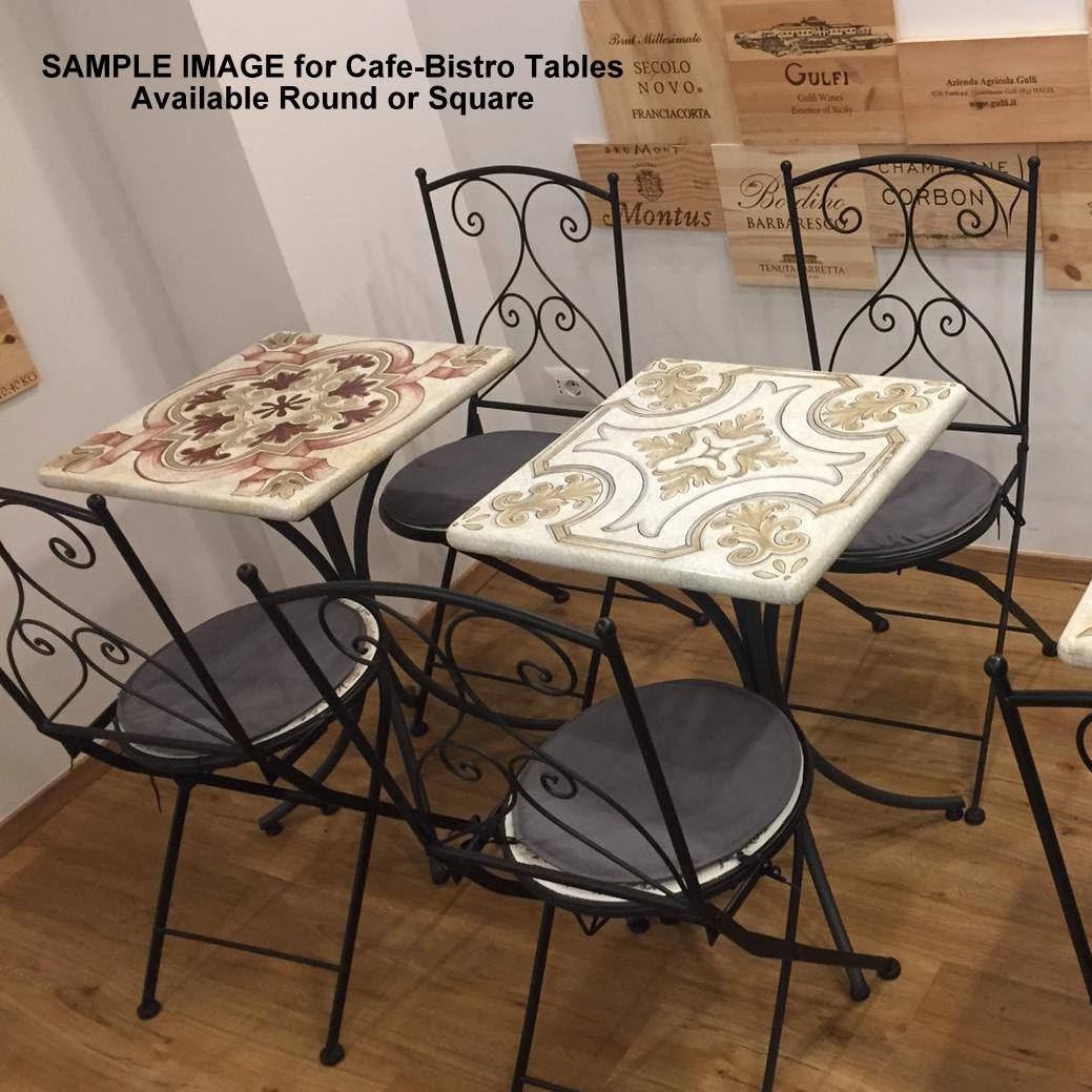 CAFE-BISTRO ROUND TABLE: Ceramic-Stone top on iron base (24" Diam. x 30" High.) in Deruta, Italy. - tops-selection.shop