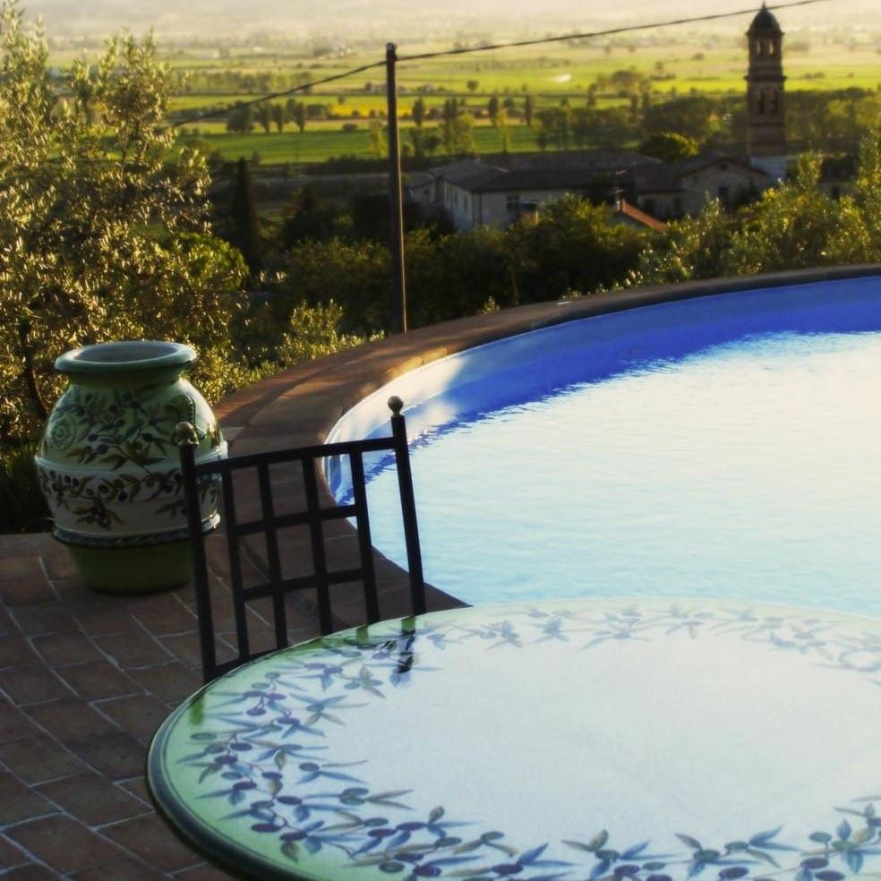 CERAMIC STONE TABLE + IRON BASE: TREVI Design - Hand Painted in Deruta, Italy. - tops-selection.shop