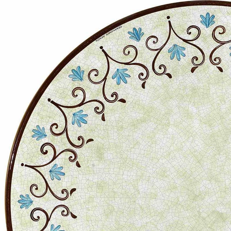 CERAMIC STONE TABLE + IRON BASE: USA2 Design - Hand Painted in Deruta, Italy. - tops-selection.shop