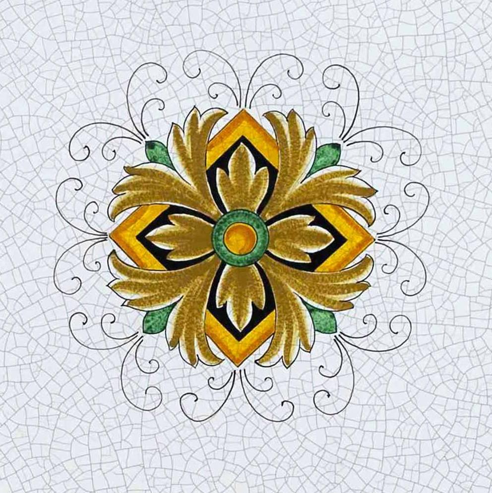 CERAMIC STONE TABLE + IRON BASE: USA Design - Hand Painted in Deruta, Italy. - tops-selection.shop