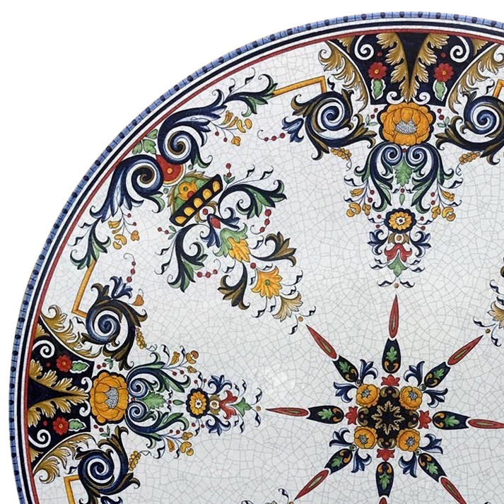 CERAMIC STONE TABLE + IRON BASE: VERONA Design^ - Hand Painted in Deruta, Italy. - tops-selection.shop