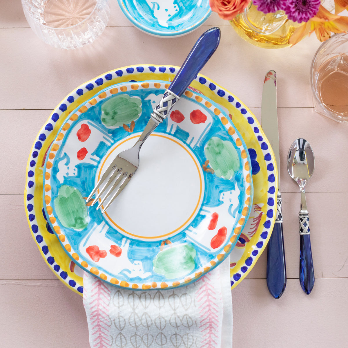 VIETRI: Aladdin Five Piece Place Setting BLUE - tops-selection.shop
