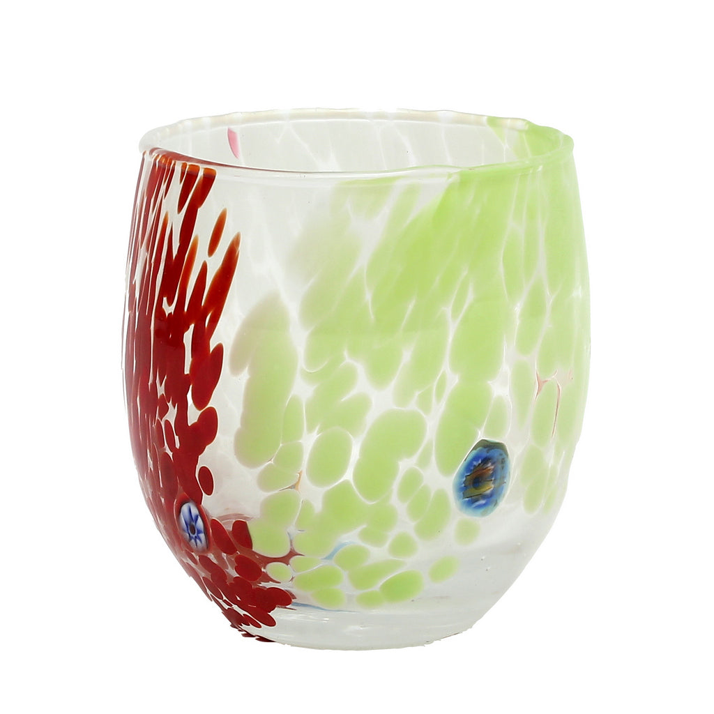 MURANO MURRINA STYLE: Stemless Wine/Water Glass fully hand made (Red Mix) NEW! - tops-selection.shop