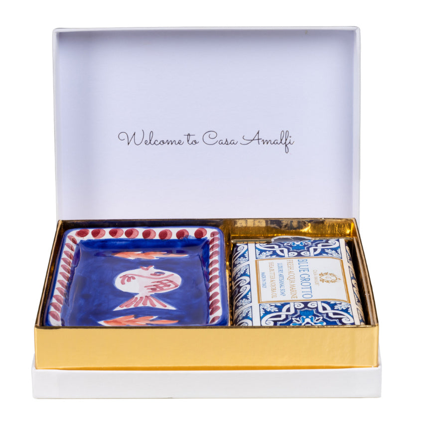 CASA AMALFI SOAPS: Scented Soap Bar with ceramic soap dish - White-Gold Amalfi Set - tops-selection.shop