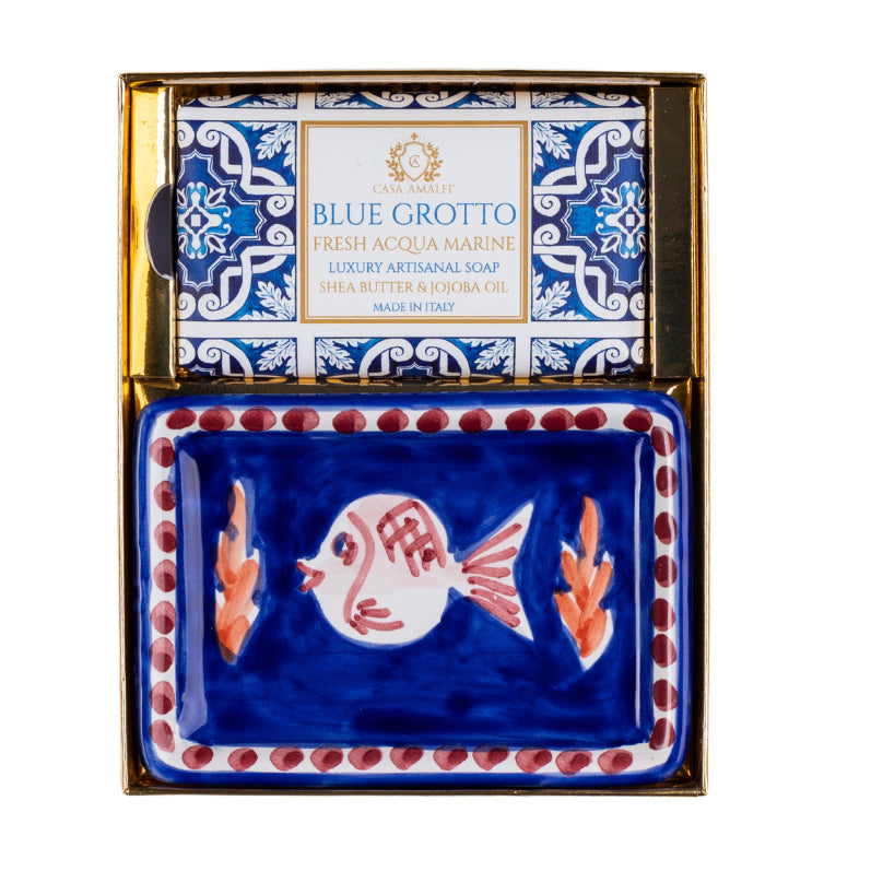 CASA AMALFI SOAPS: Scented Soap Bar with ceramic soap dish - White-Gold Amalfi Set - tops-selection.shop