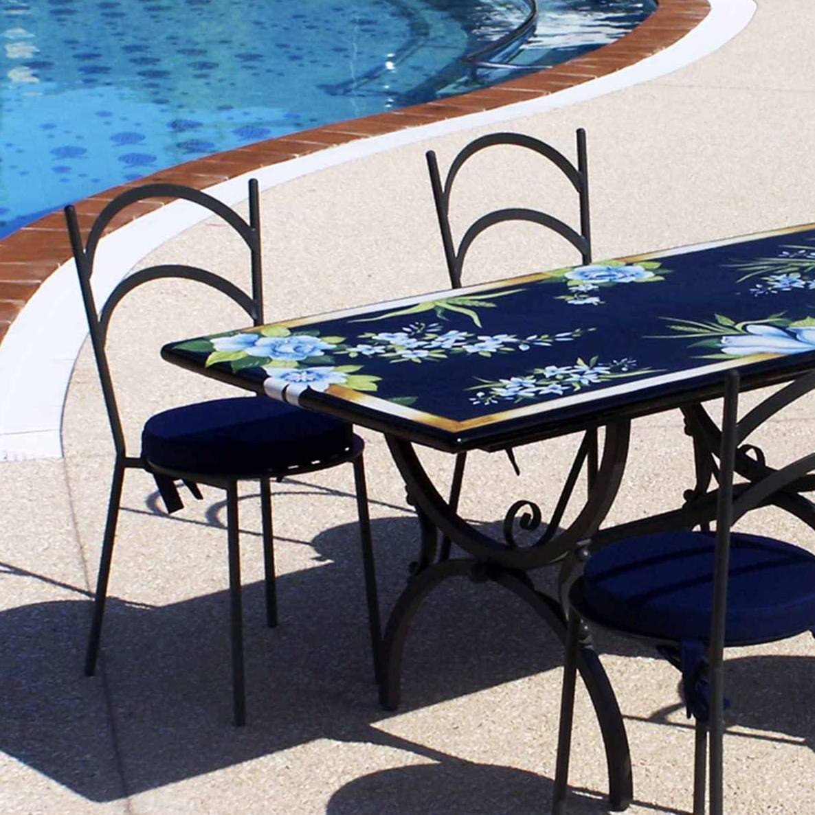 CERAMIC STONE TABLE + IRON BASE: ZARA Design^ - Hand Painted in Deruta, Italy. - tops-selection.shop