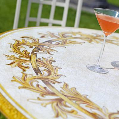 CERAMIC STONE TABLE + IRON BASE: ALTAMURA Design - Hand Painted in Deruta, Italy. - tops-selection.shop