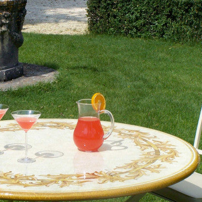 CERAMIC STONE TABLE + IRON BASE: ALTAMURA Design - Hand Painted in Deruta, Italy. - tops-selection.shop