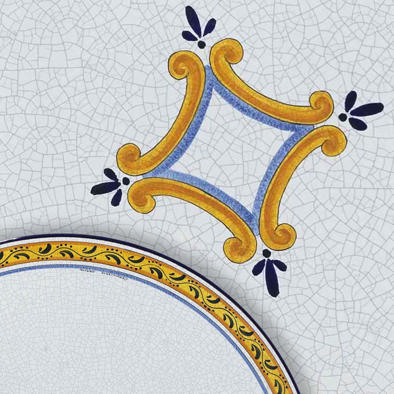 CERAMIC STONE TABLE + IRON BASE: BALTIMORA Design - Hand Painted in Deruta, Italy. - tops-selection.shop