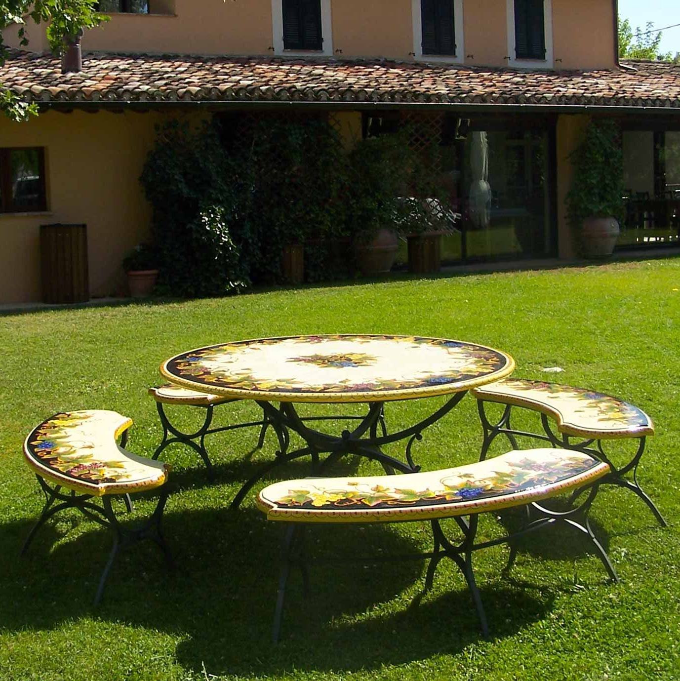 CERAMIC STONE TABLE + IRON BASE: BRINDISI Design^ - Hand Painted in Deruta, Italy. - tops-selection.shop