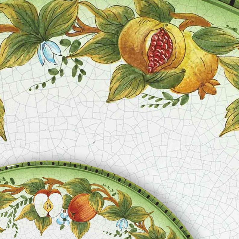 CERAMIC STONE TABLE + IRON BASE: CORTINA Design - Hand Painted in Deruta, Italy. - tops-selection.shop