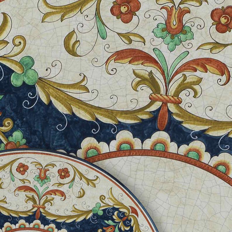 CERAMIC STONE TABLE + IRON BASE: GUBBIO Design^ - Hand Painted in Deruta, Italy. - tops-selection.shop