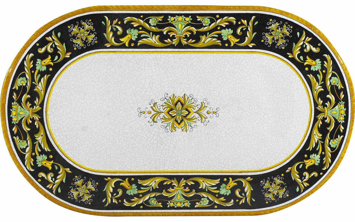 CERAMIC STONE TABLE + IRON BASE: IMPERIA Design^ - Hand Painted in Deruta, Italy. - tops-selection.shop