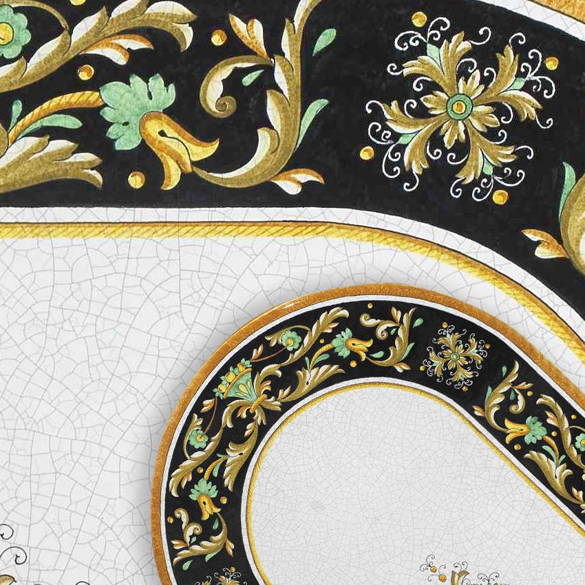 CERAMIC STONE TABLE + IRON BASE: IMPERIA Design^ - Hand Painted in Deruta, Italy. - tops-selection.shop