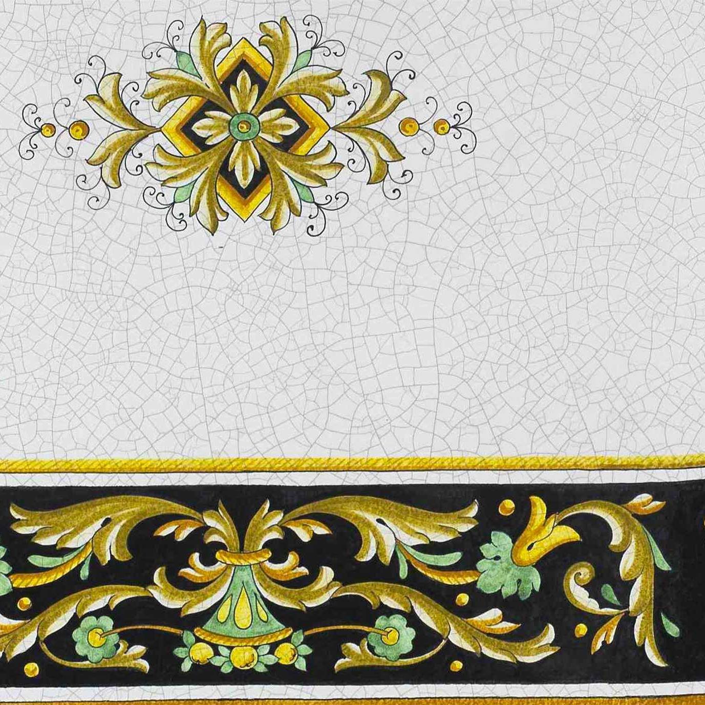 CERAMIC STONE TABLE + IRON BASE: IMPERIA Design^ - Hand Painted in Deruta, Italy. - tops-selection.shop