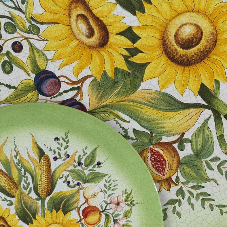 CERAMIC STONE TABLE + IRON BASE: LUCCA Design^ - Hand Painted in Deruta, Italy. - tops-selection.shop