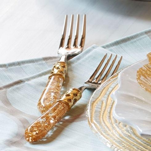 VIETRI: Aladdin Five Piece Place Setting GOLD FLECK with GOLD Plated Lattice - tops-selection.shop