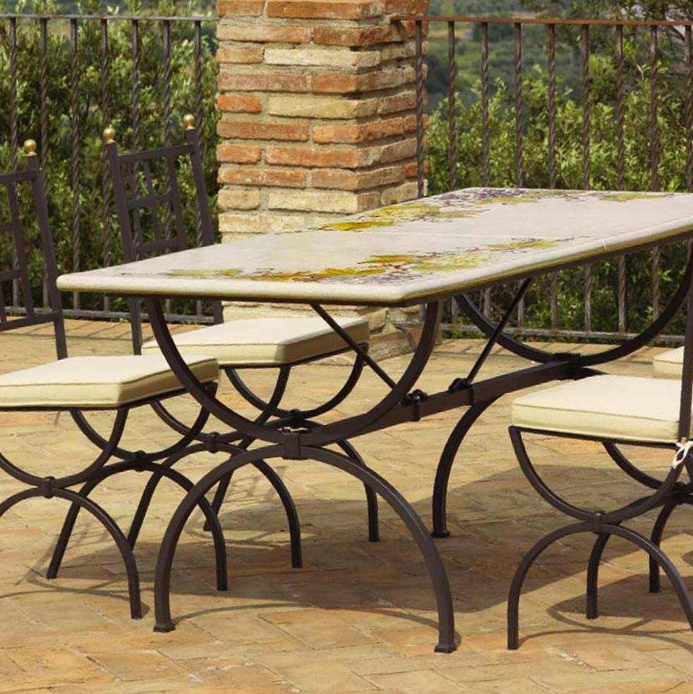 CERAMIC STONE TABLE + IRON BASE: MONTEFALCO Design - Hand Painted in Deruta, Italy. - tops-selection.shop