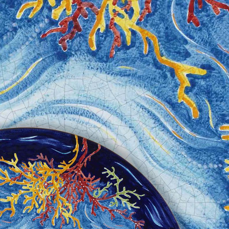 CERAMIC STONE TABLE + IRON BASE: NIZZA Design - Hand Painted in Deruta, Italy. - tops-selection.shop