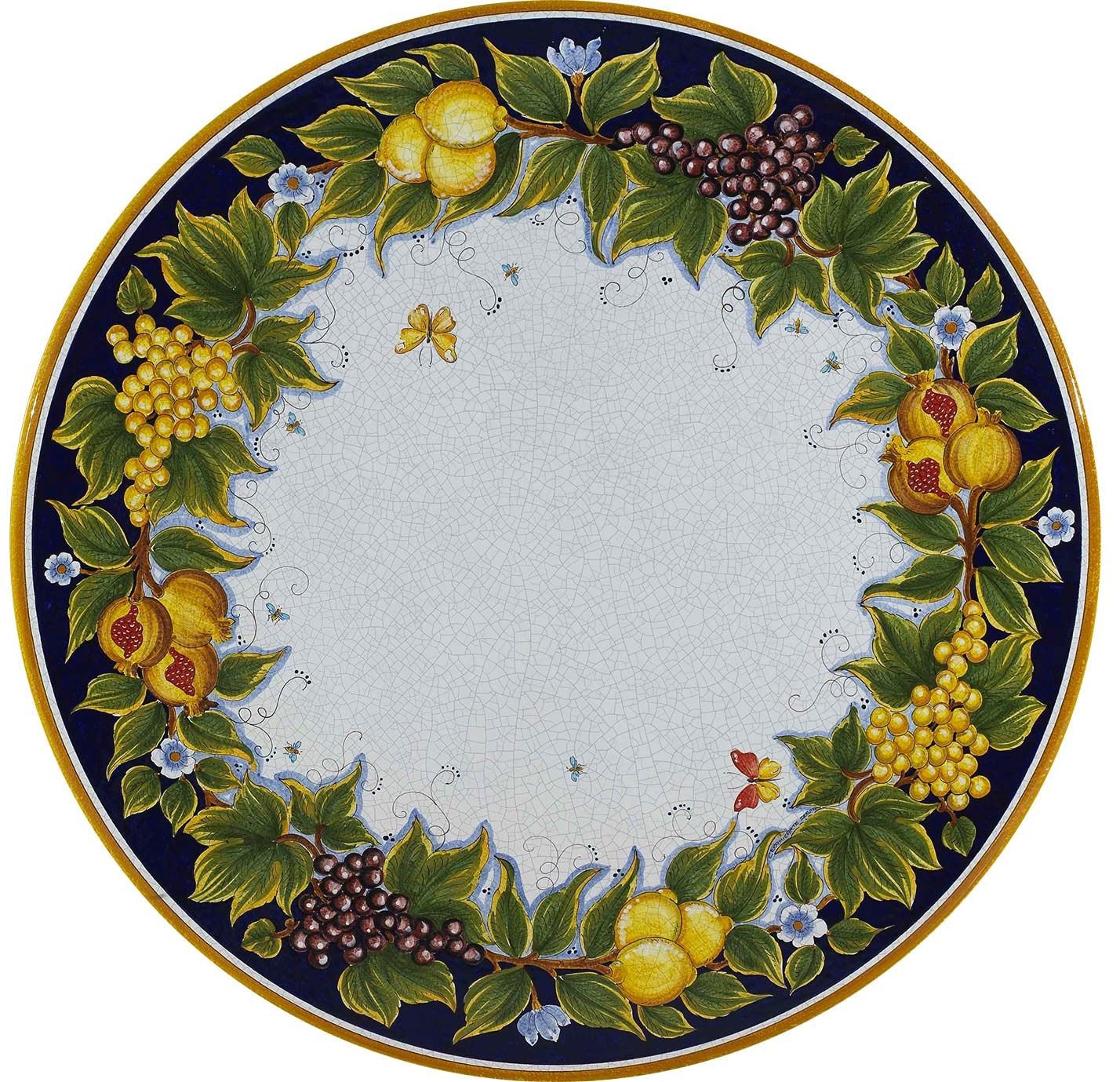 CERAMIC STONE TABLE + IRON BASE: PESCARA Design - Hand Painted in Deruta, Italy. - tops-selection.shop