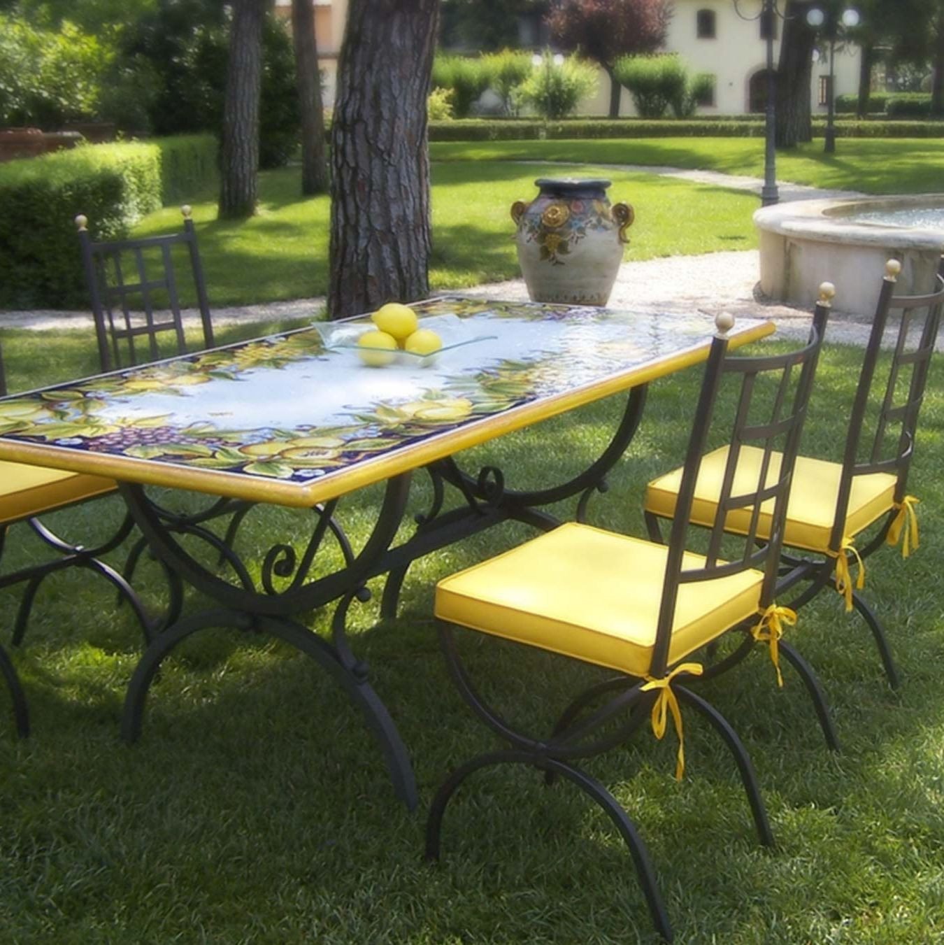 CERAMIC STONE TABLE + IRON BASE: PESCARA Design - Hand Painted in Deruta, Italy. - tops-selection.shop