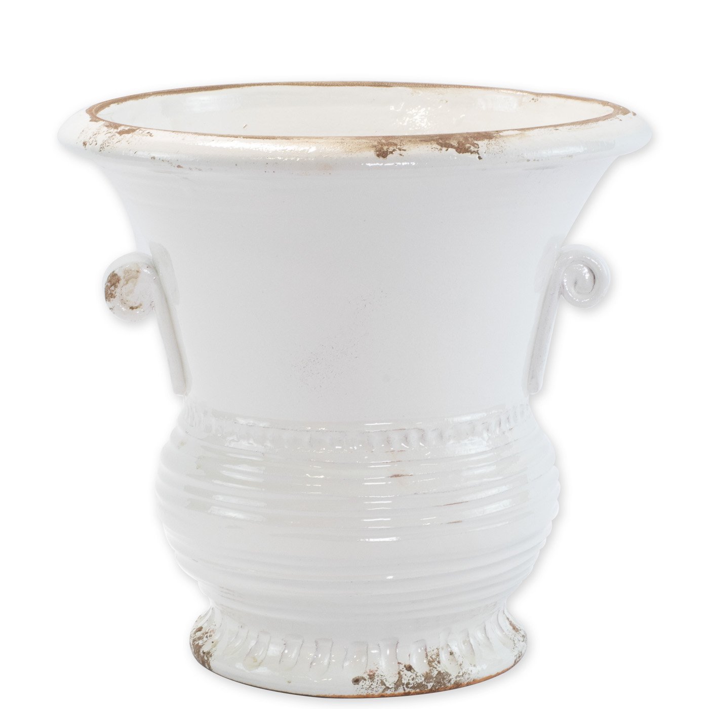 VIETRI: Rustic Garden White Medium Flair Planter w/ Emblem - tops-selection.shop