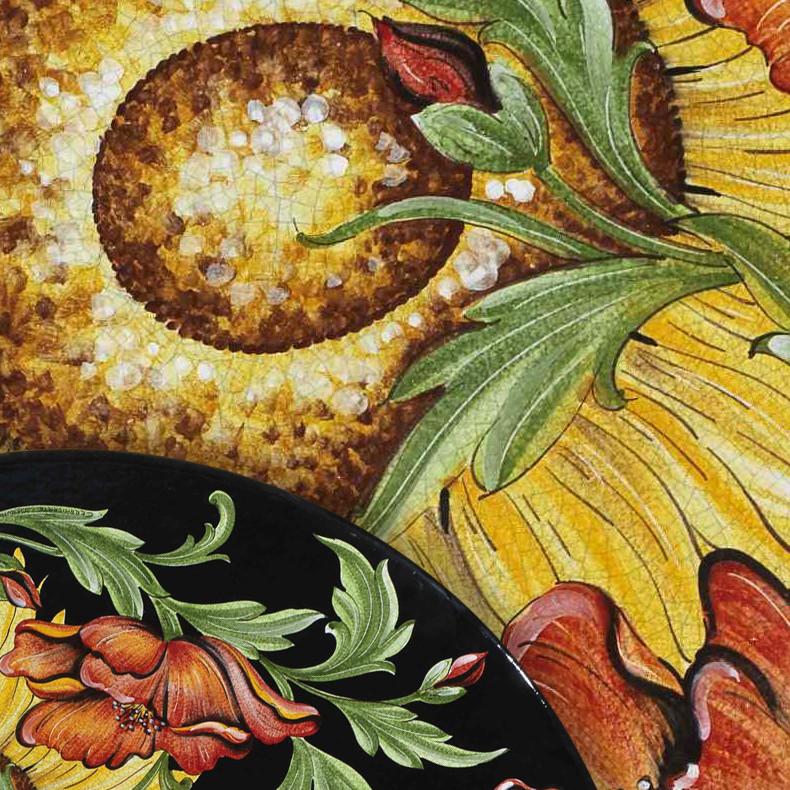 CERAMIC STONE TABLE + IRON BASE: ROVIGNO Design^ - Hand Painted in Deruta, Italy. - tops-selection.shop