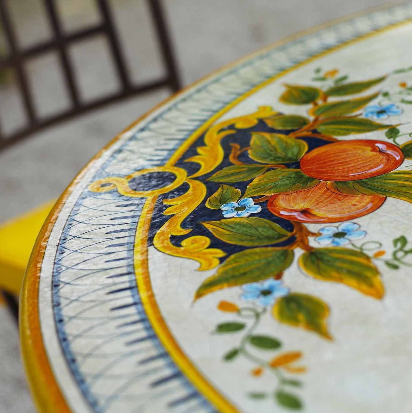 CERAMIC STONE TABLE + IRON BASE: TROPEA Design - Hand Painted in Deruta, Italy. - tops-selection.shop