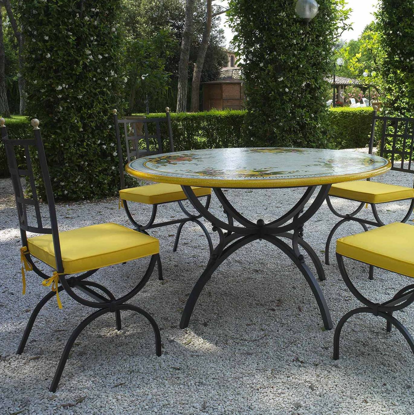 CERAMIC STONE TABLE + IRON BASE: TROPEA Design - Hand Painted in Deruta, Italy. - tops-selection.shop